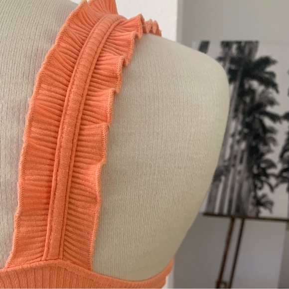 Pink MStyle Peachy orange ribbed tank top with ruffled shoulder straps. - Picture 10 of 12